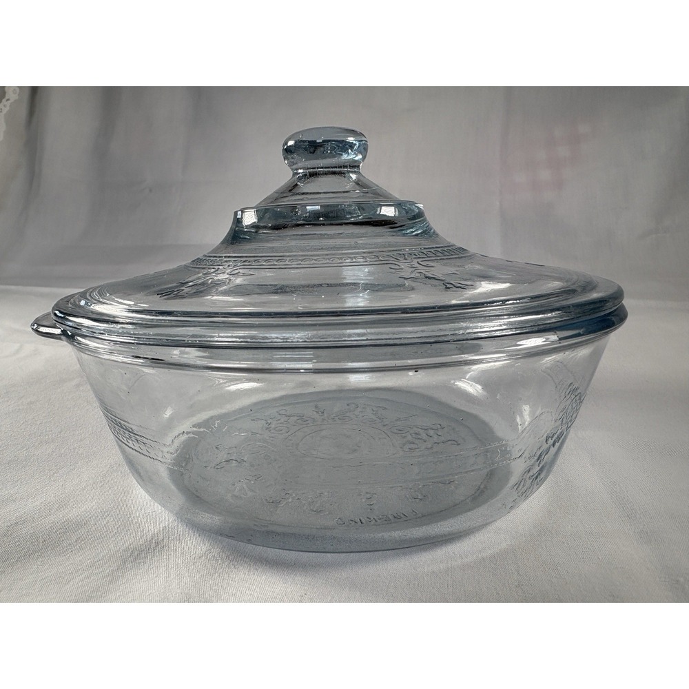 VTG Fire King Sapphire Blue Casserole Dish & Lid Philbe Embossed 7" D x 2.5" H